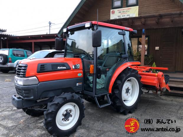 27馬力中古クボタトラクターKL27QワンタッチサイドロータリーRL17K付き。
